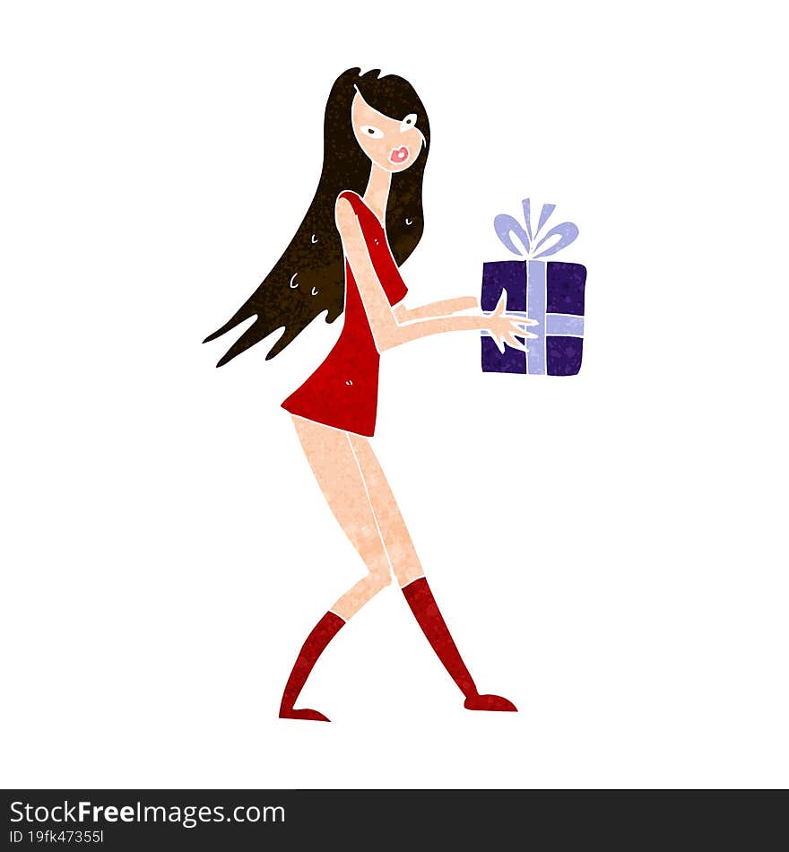 Cartoon Fashion Girl With Present