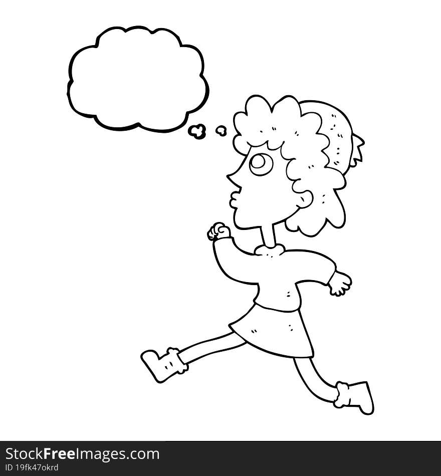 freehand drawn thought bubble cartoon running woman