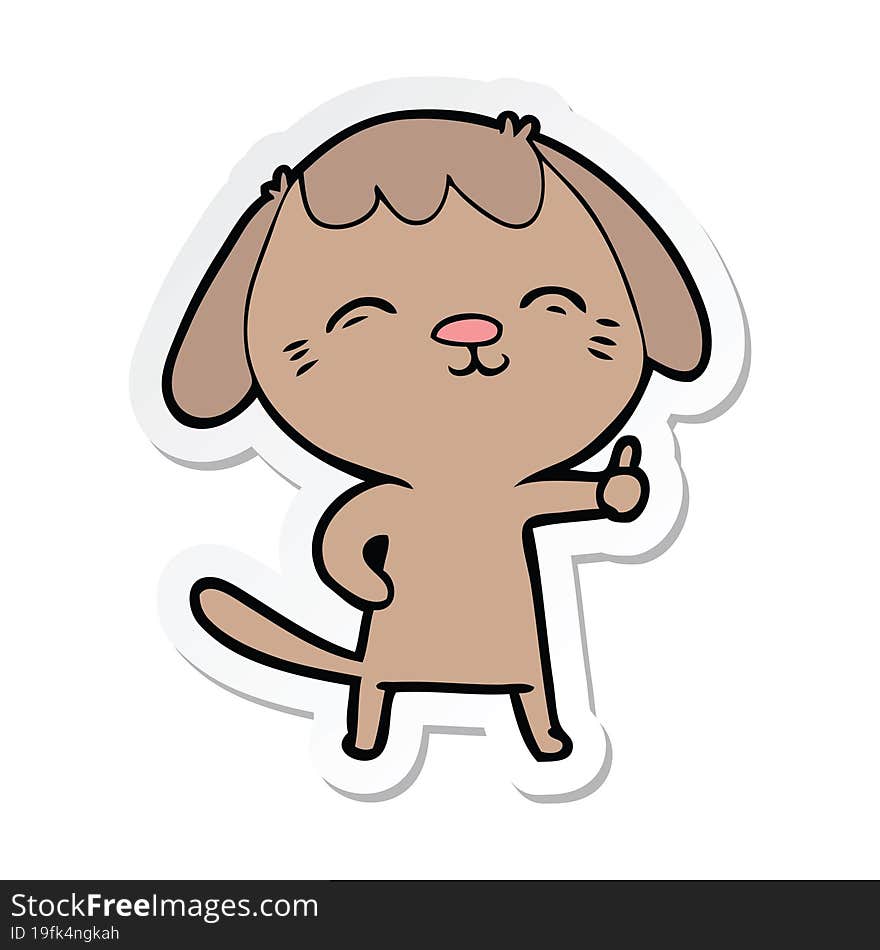 sticker of a happy cartoon dog giving thumbs up sign