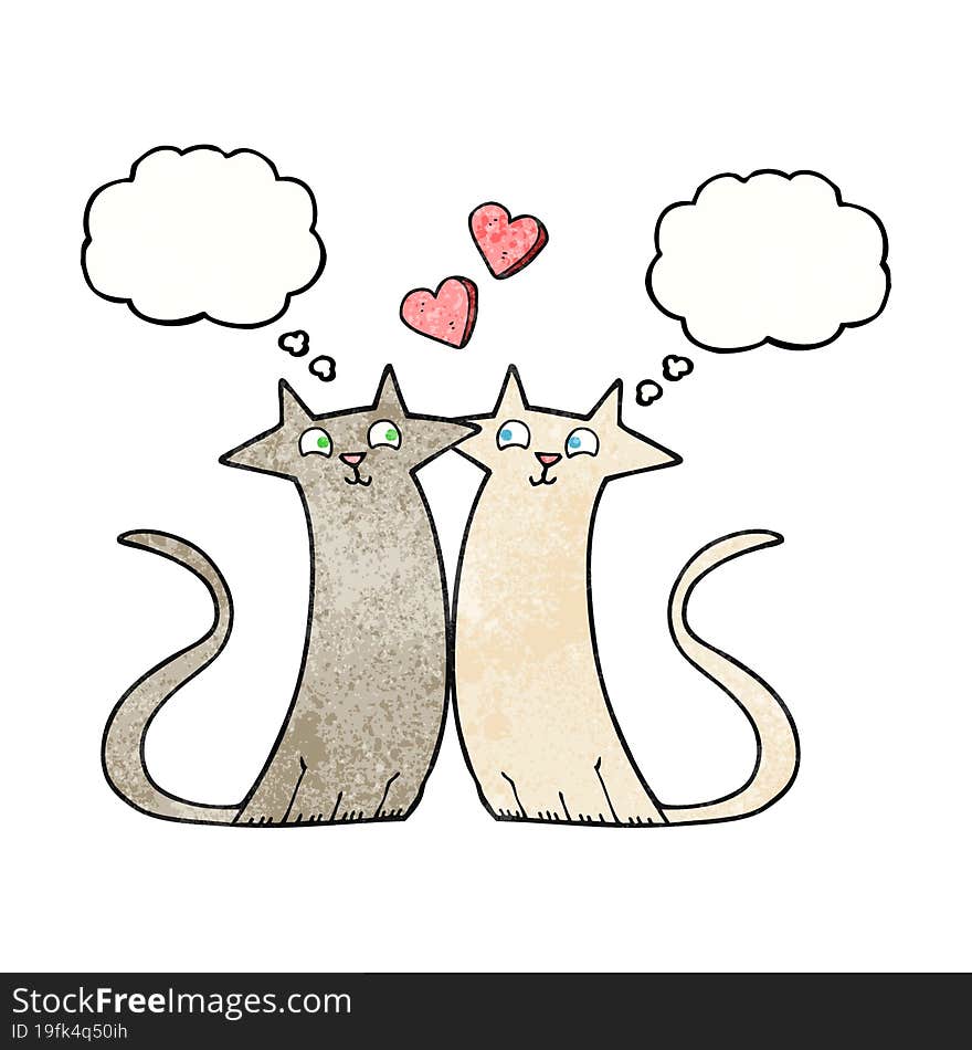 freehand drawn thought bubble textured cartoon cats in love