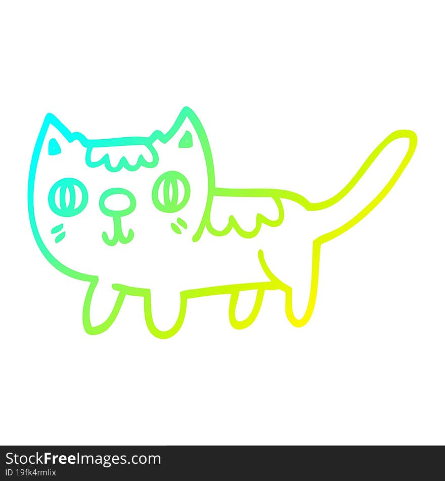 cold gradient line drawing cartoon little cat