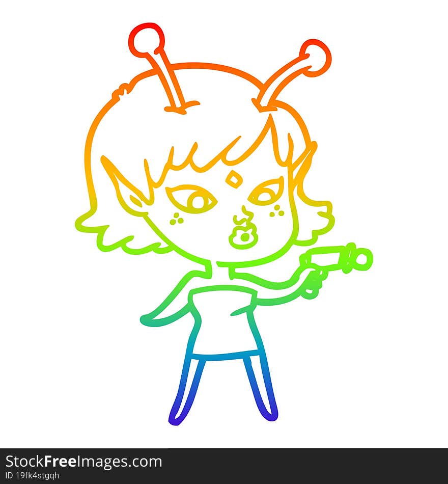 rainbow gradient line drawing pretty cartoon alien girl