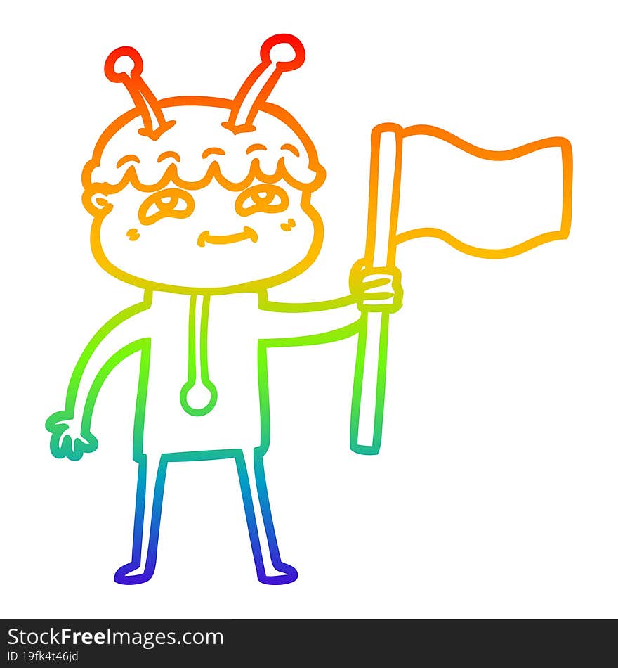 Rainbow Gradient Line Drawing Friendly Cartoon Spaceman