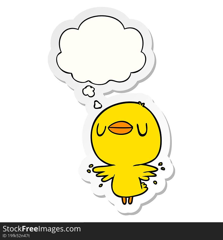 cartoon chick flapping wings and thought bubble as a printed sticker