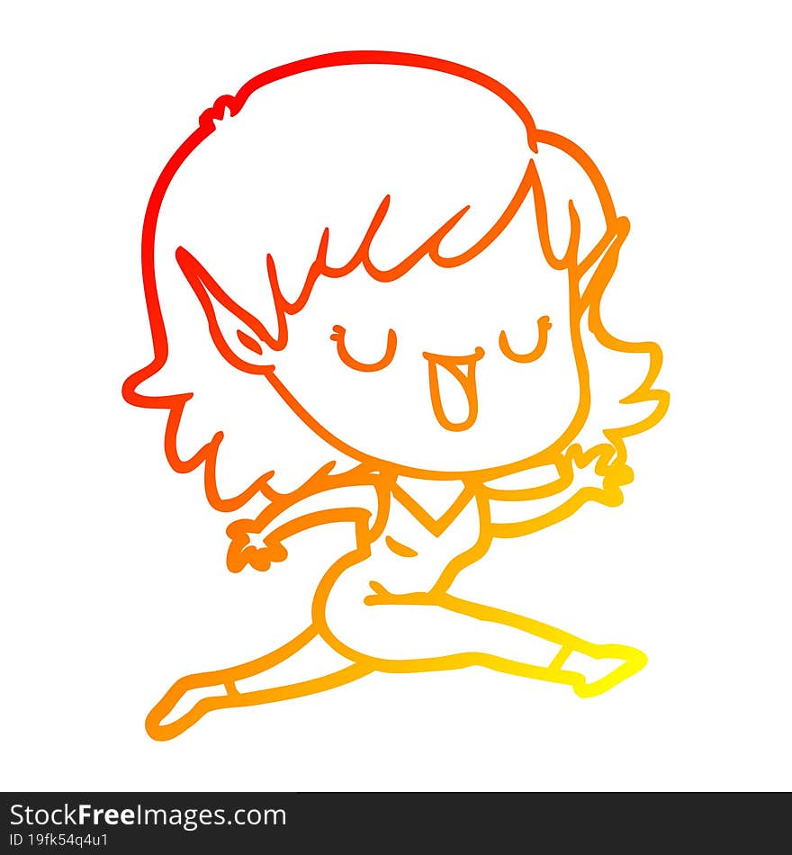 warm gradient line drawing cartoon elf girl