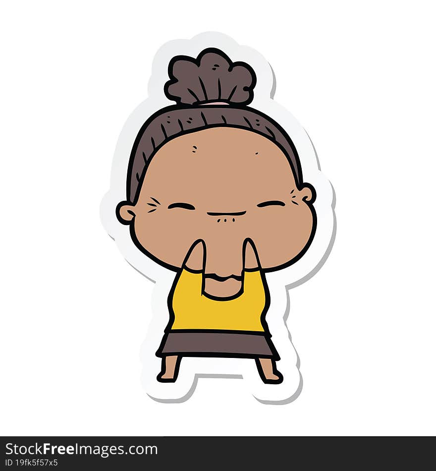 Sticker Of A Cartoon Peaceful Old Woman