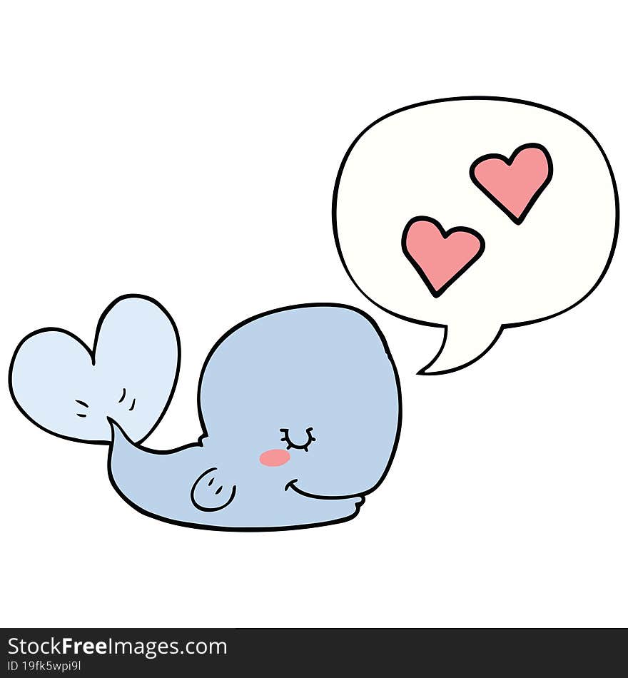 cartoon whale in love and speech bubble