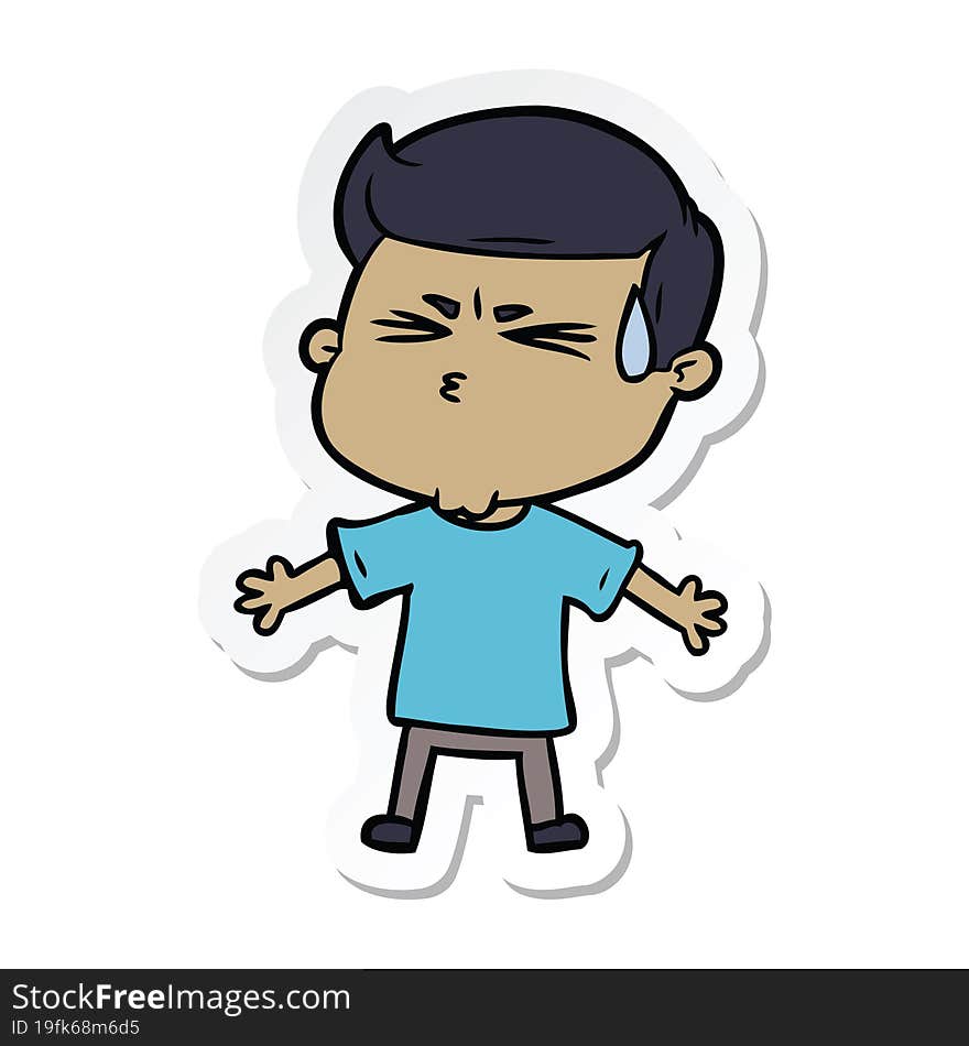 sticker of a cartoon man sweating