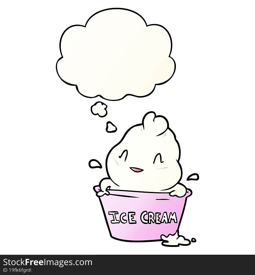 Cute Cartoon Ice Cream And Thought Bubble In Smooth Gradient Style