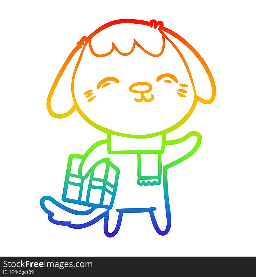 Rainbow Gradient Line Drawing Happy Cartoon Dog