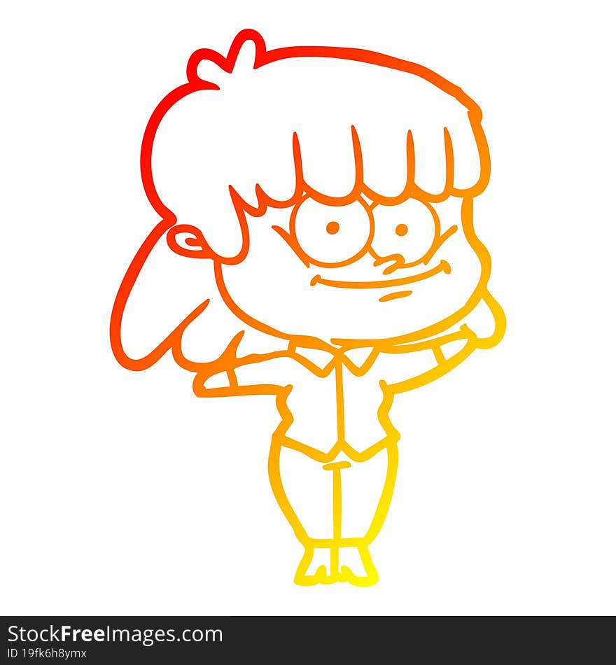 warm gradient line drawing cartoon girl smiling