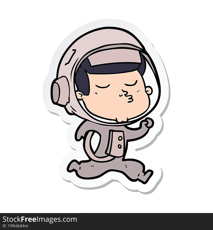 Sticker Of A Cartoon Confident Astronaut Running