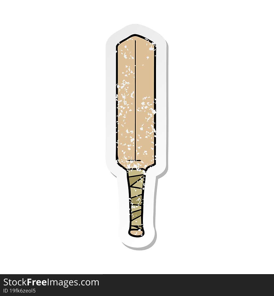 Distressed Sticker Of A Cartoon Cricket Bat