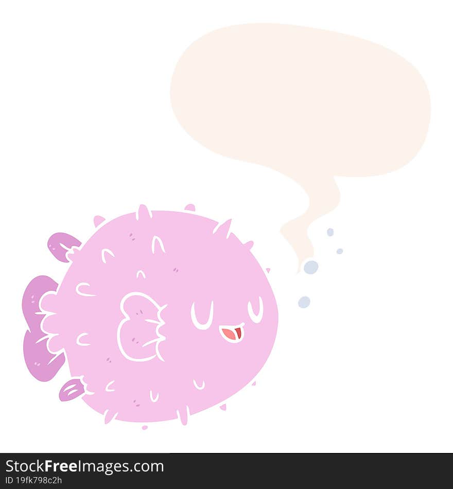 cartoon blowfish with speech bubble in retro style