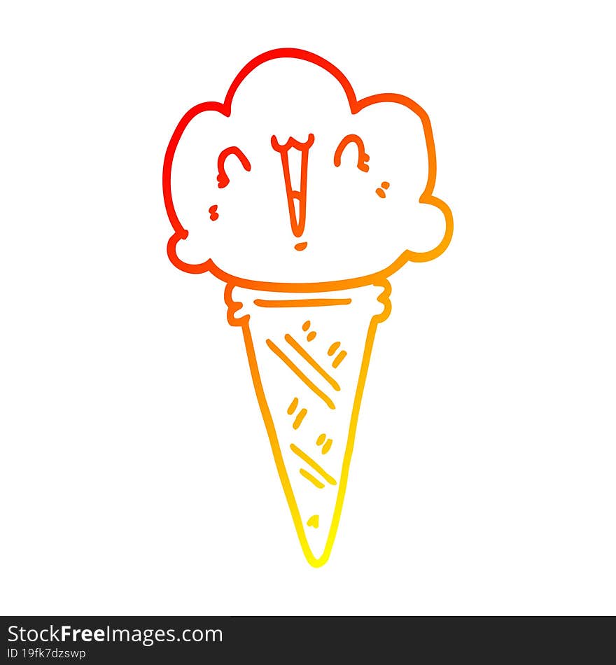 warm gradient line drawing cartoon ice cream with face