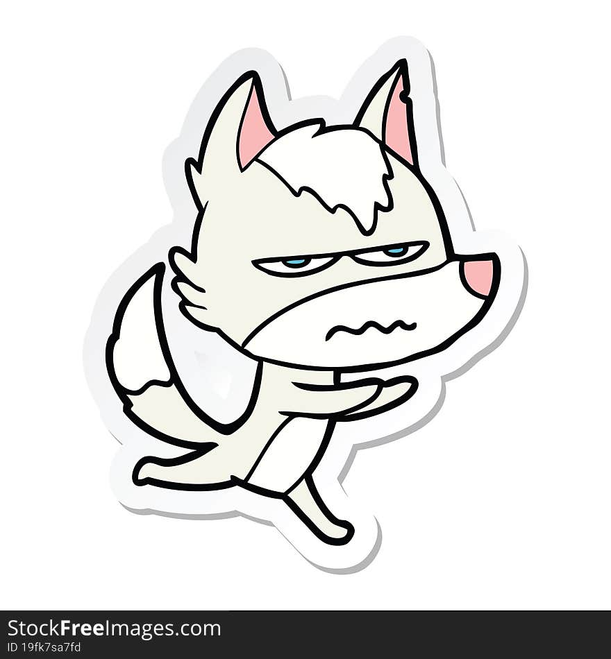 sticker of a cartoon annoyed wolf