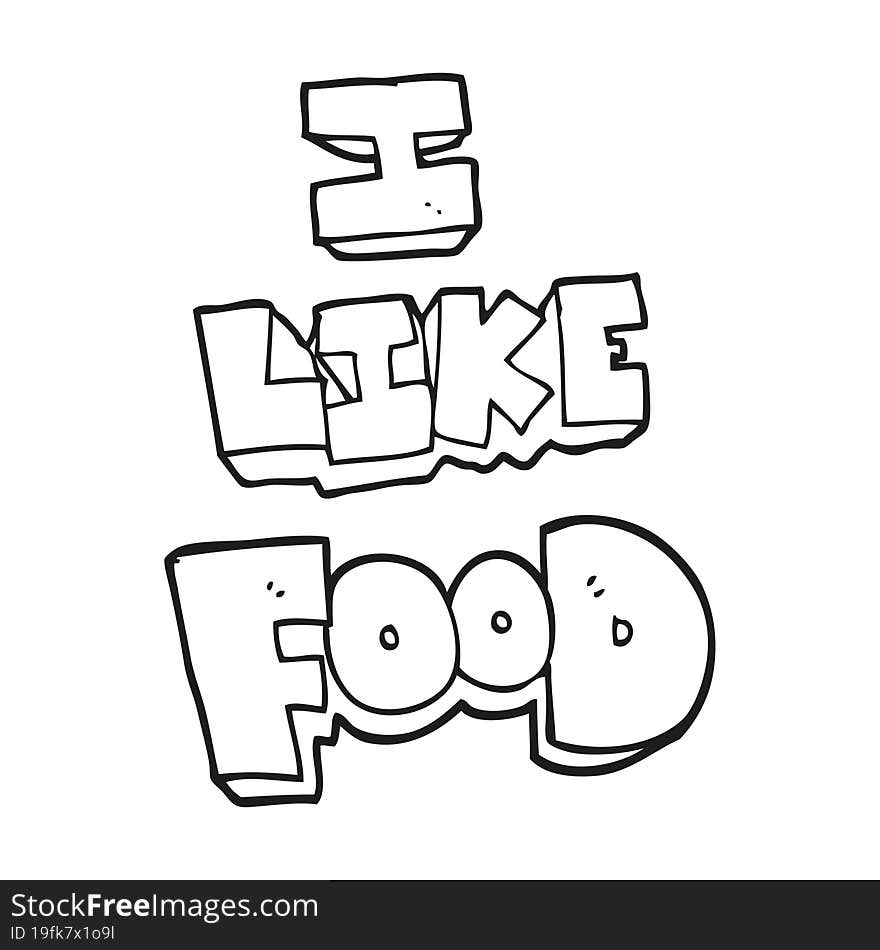 black and white cartoon i like food symbol