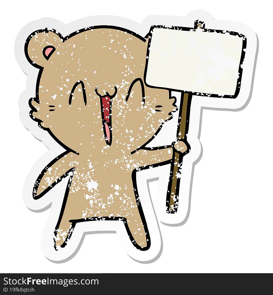 distressed sticker of a happy bear cartoon