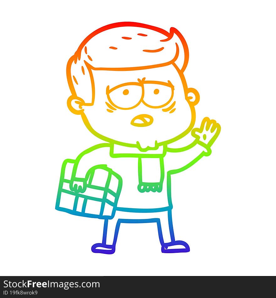 Rainbow Gradient Line Drawing Cartoon Tired Man