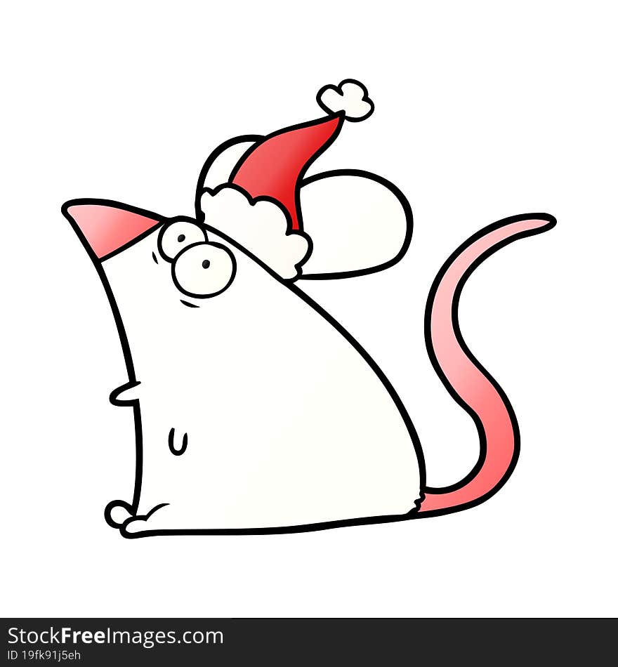 hand drawn gradient cartoon of a frightened mouse wearing santa hat