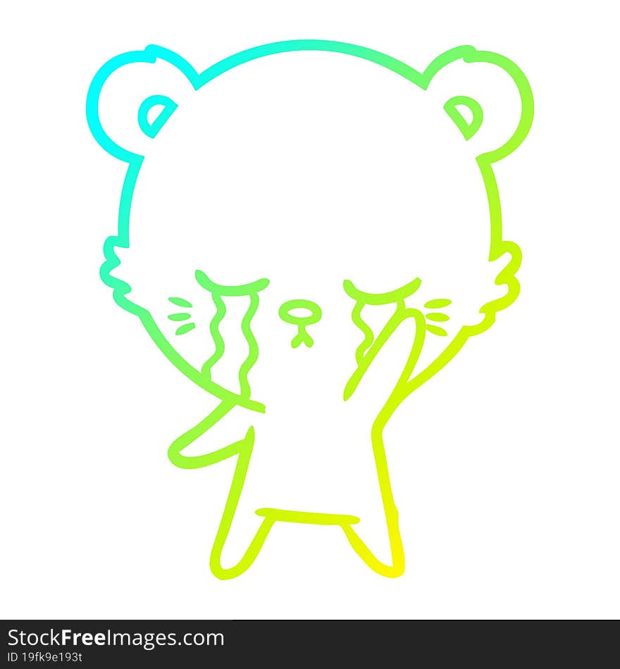 Cold Gradient Line Drawing Crying Cartoon Polarbear