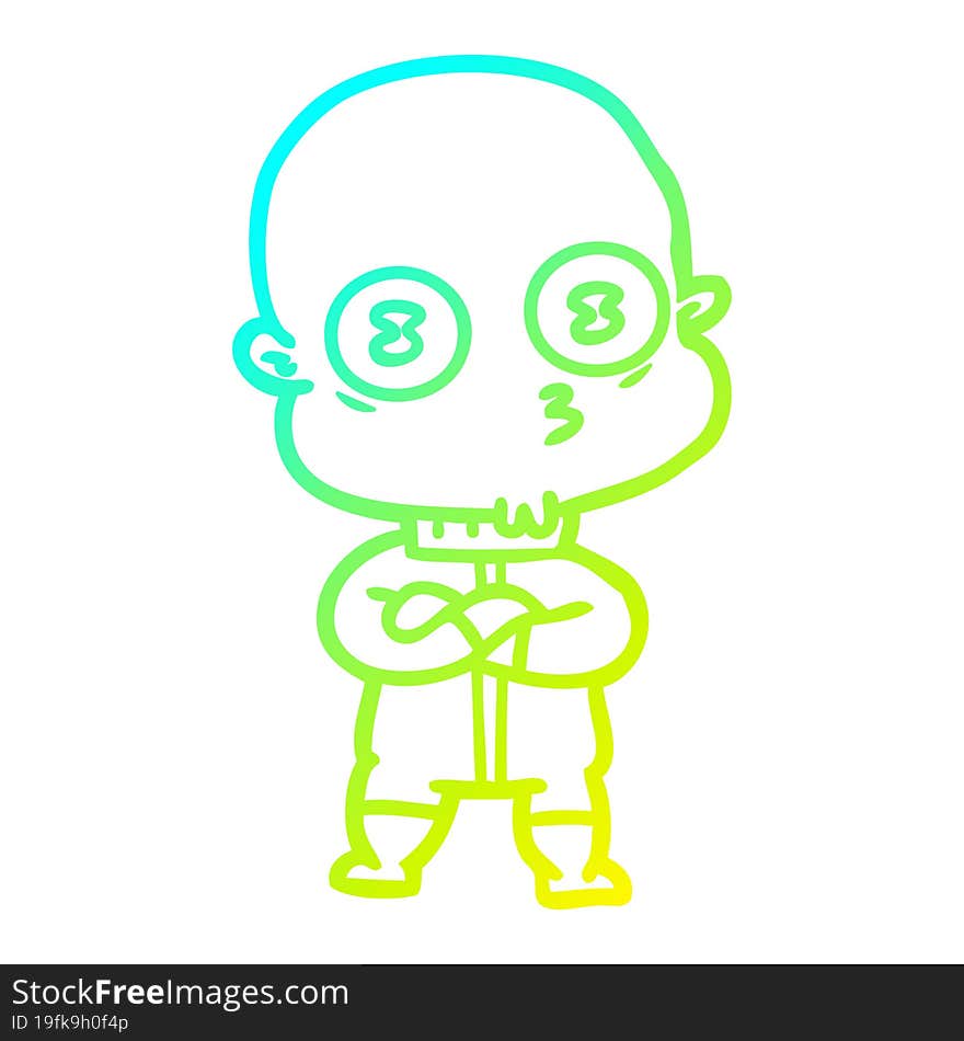 cold gradient line drawing cartoon weird bald spaceman