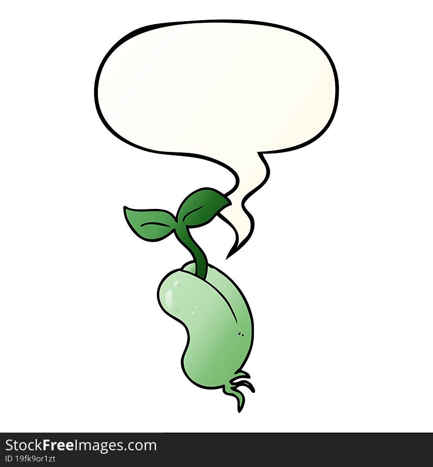 cartoon sprouting seed and speech bubble in smooth gradient style