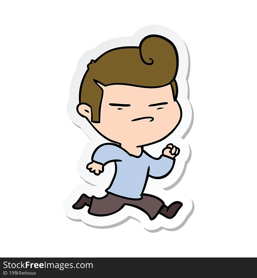 sticker of a cartoon cool guy with fashion hair cut