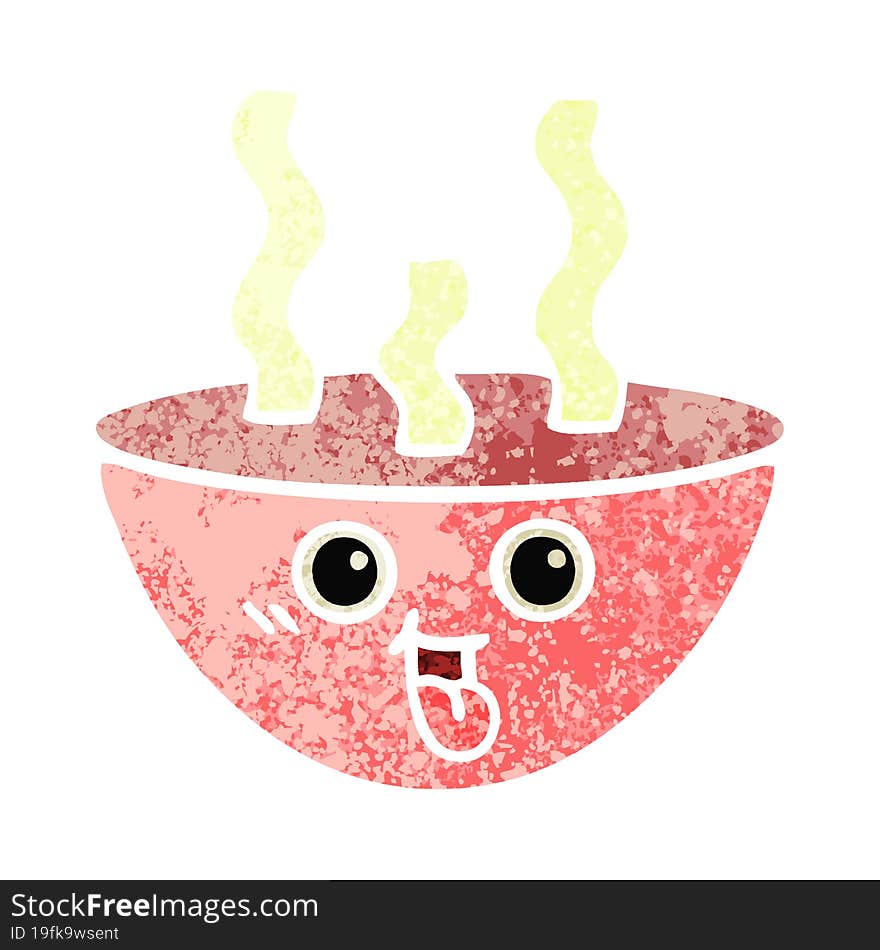 Retro Illustration Style Cartoon Bowl Of Hot Soup