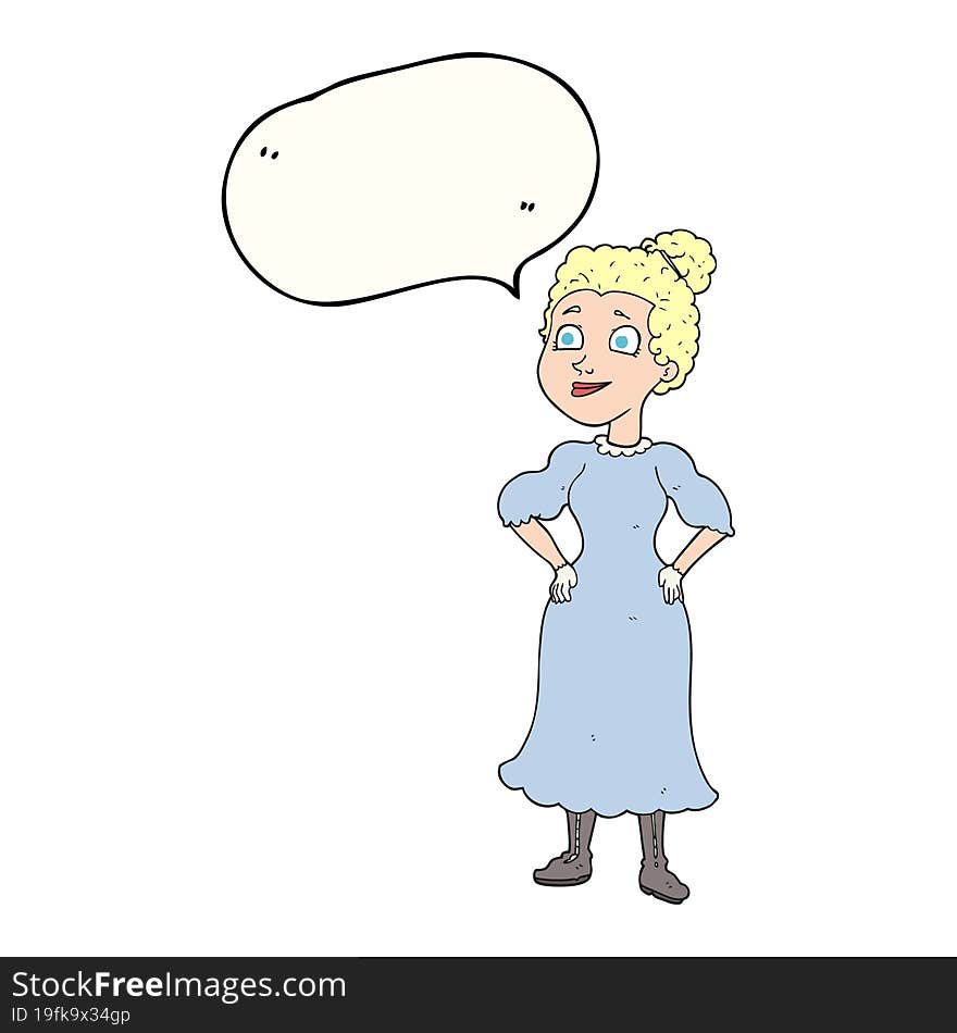 freehand drawn speech bubble cartoon victorian woman in dress