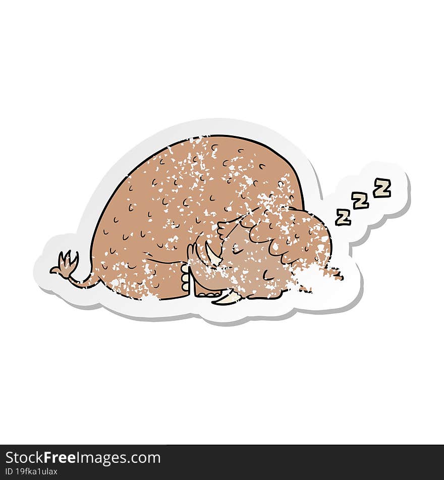 distressed sticker of a cartoon mammoth sleeping