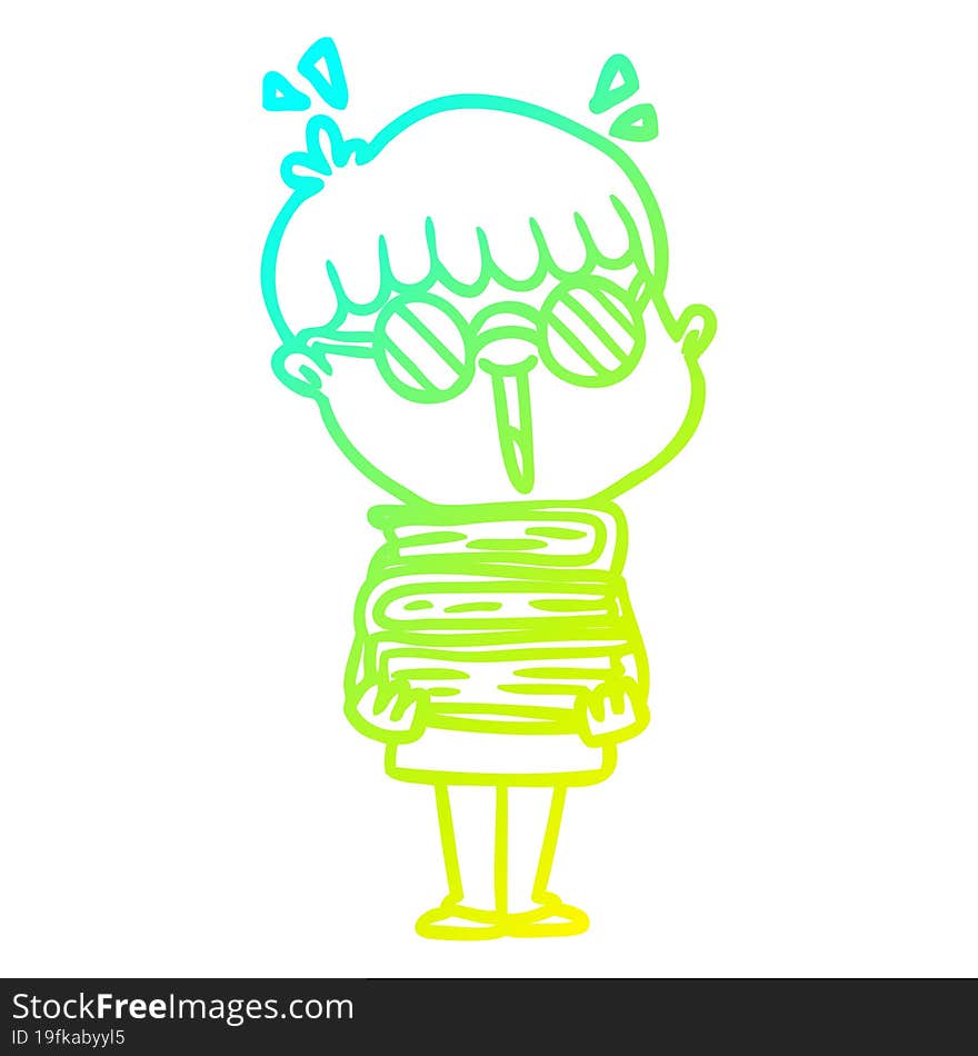 cold gradient line drawing cartoon boy with amazing books