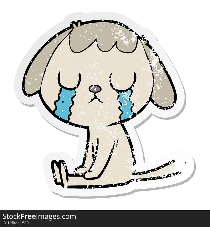 distressed sticker of a cute cartoon dog crying