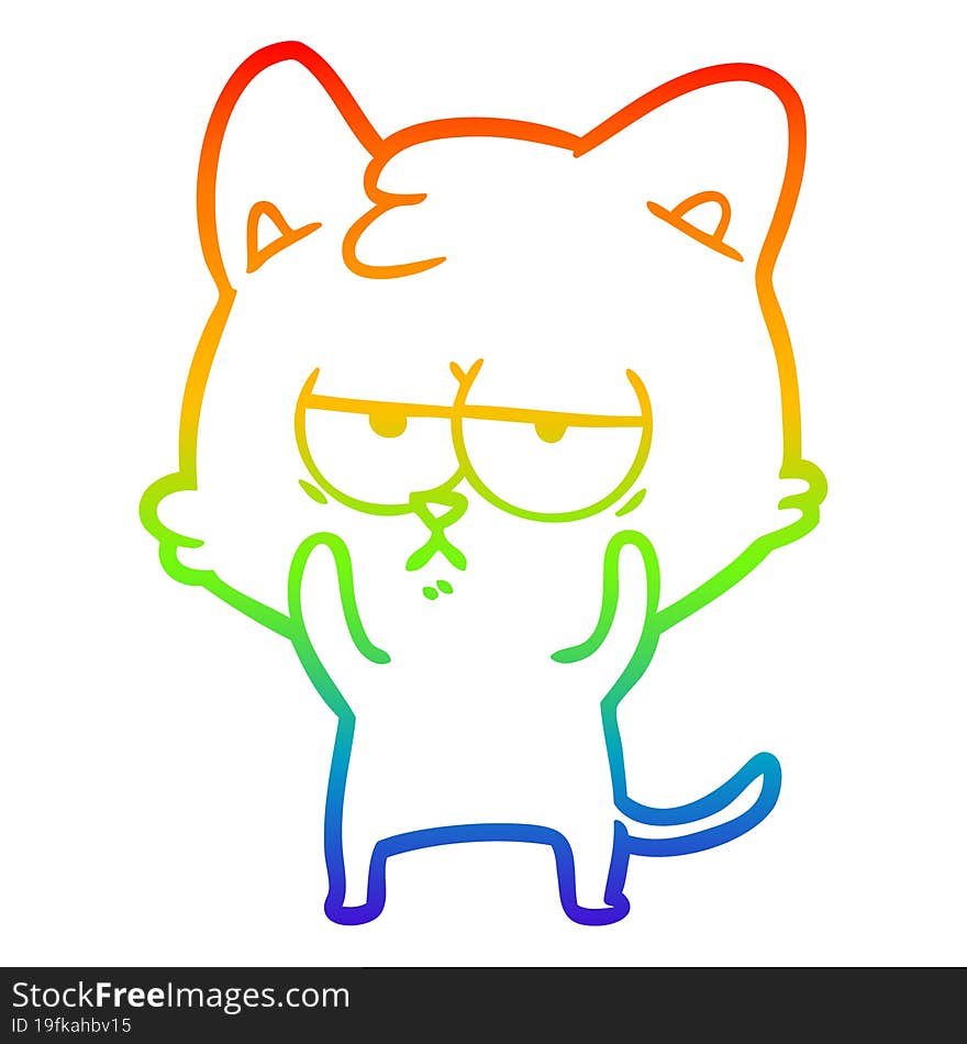 rainbow gradient line drawing bored cartoon cat