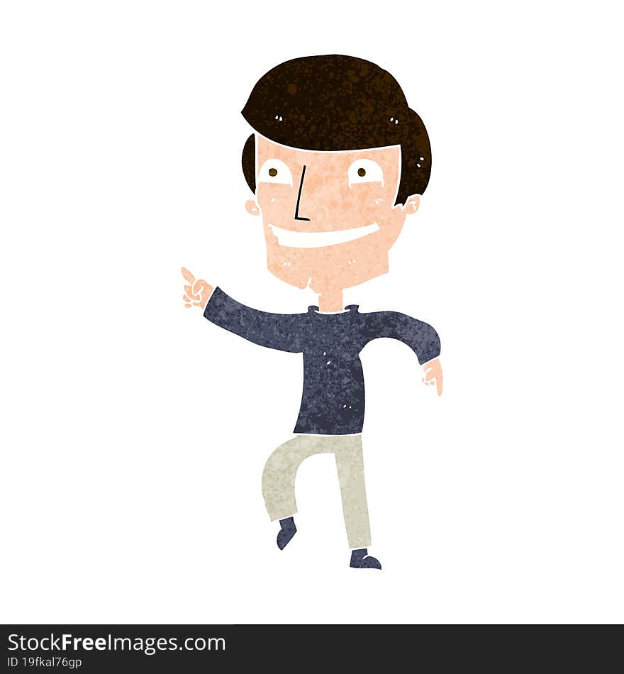 cartoon happy man pointing