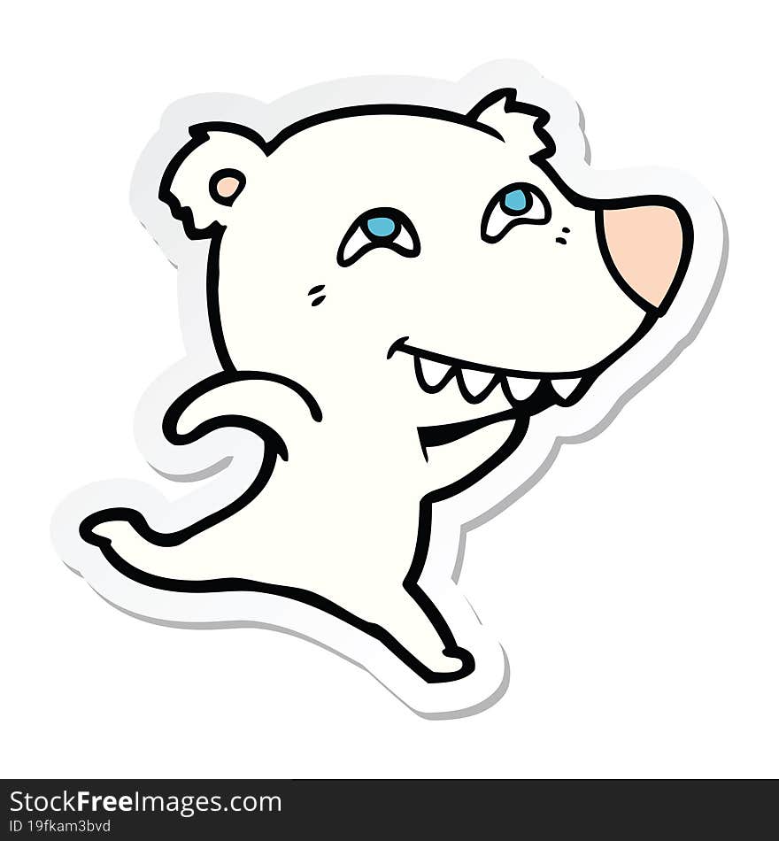 sticker of a cartoon polar bear showing teeth