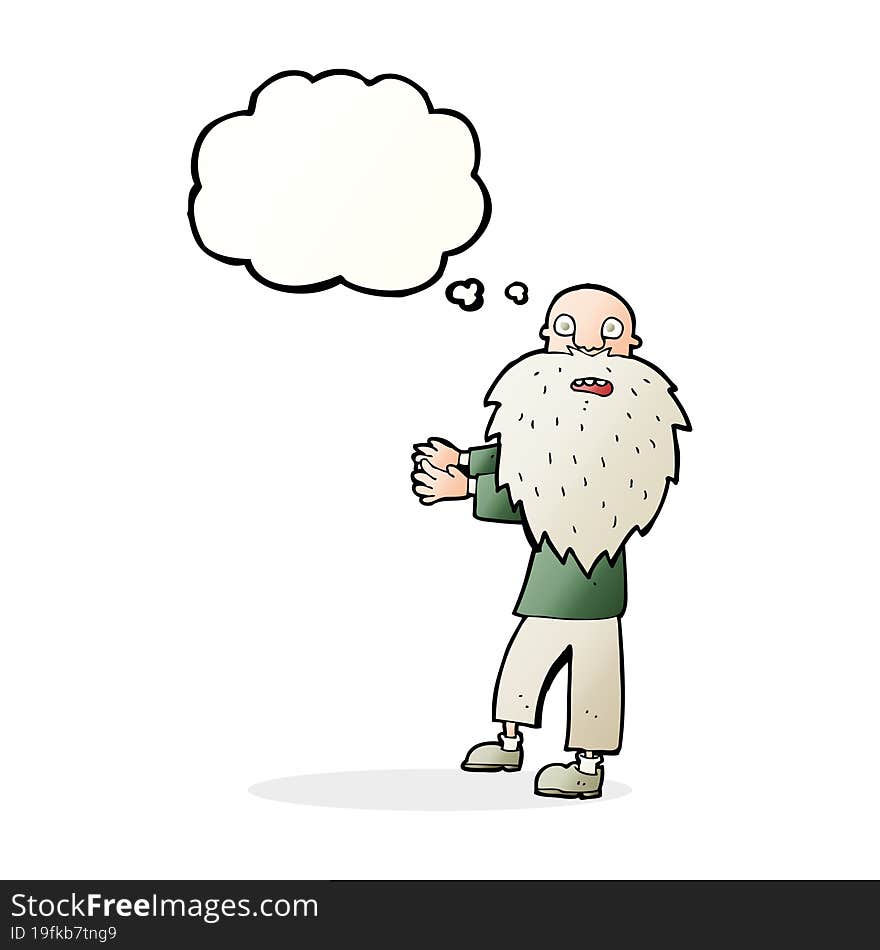 cartoon bearded old man with thought bubble