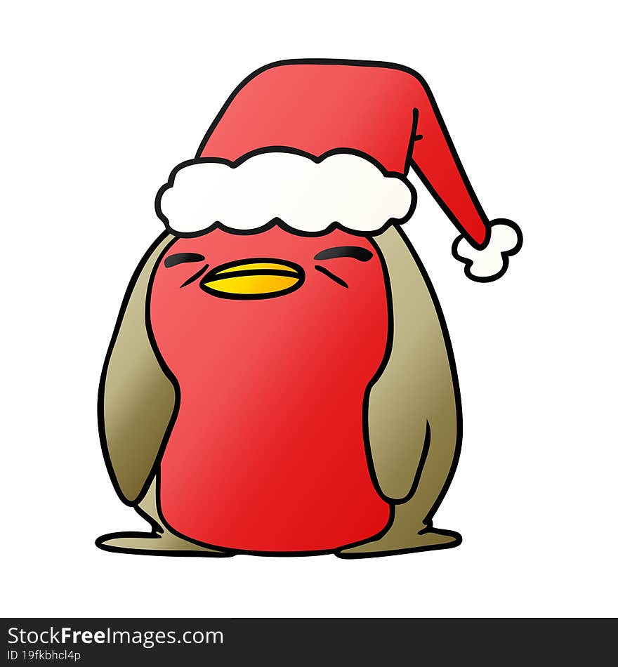 hand drawn christmas gradient cartoon of kawaii robin. hand drawn christmas gradient cartoon of kawaii robin