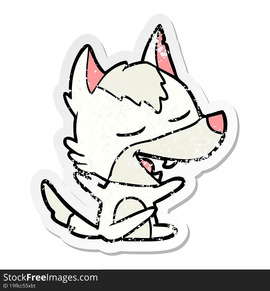 distressed sticker of a cartoon wolf laughing