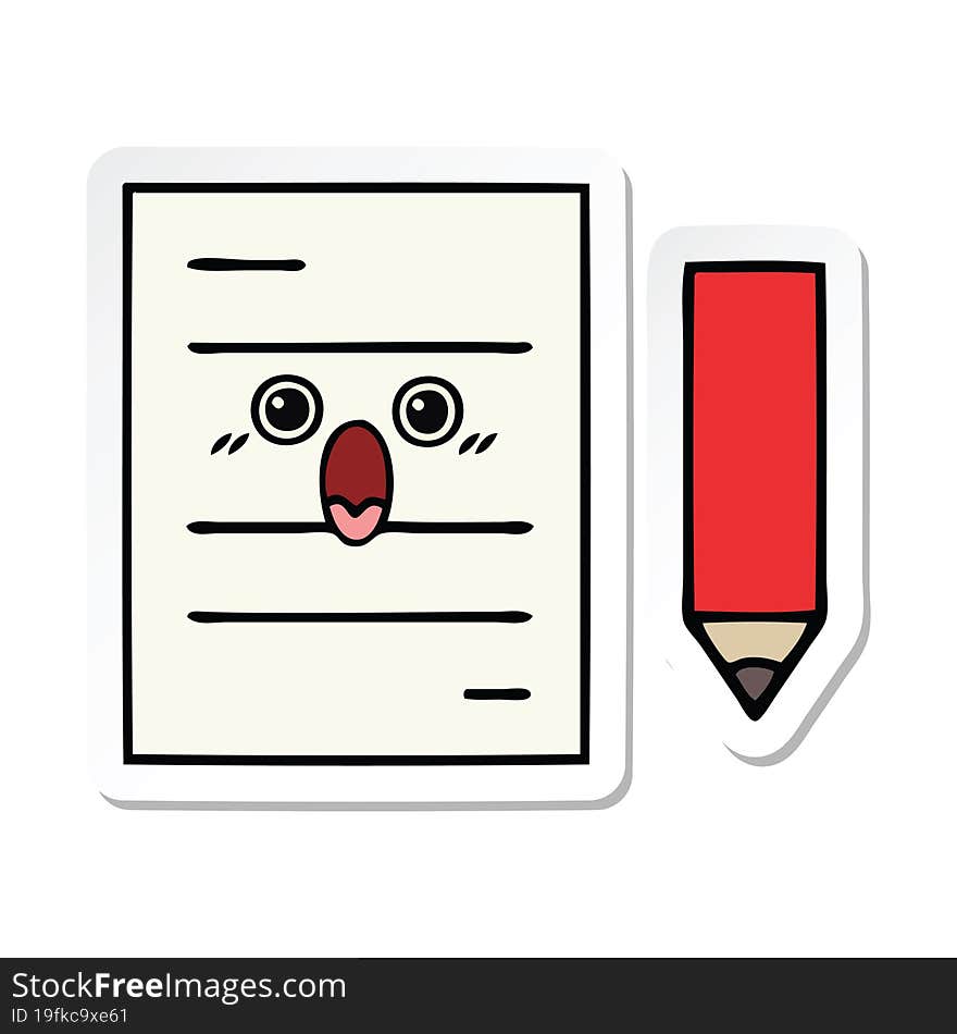 Sticker Of A Cute Cartoon Test Paper