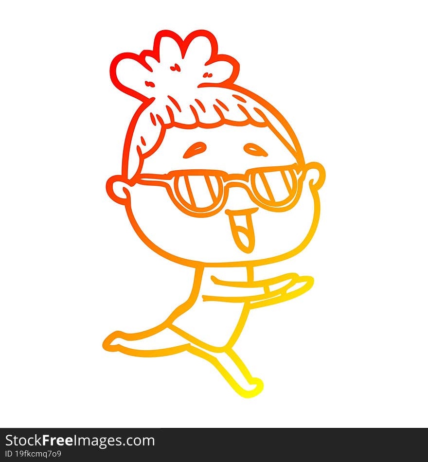 warm gradient line drawing cartoon happy woman wearing spectacles