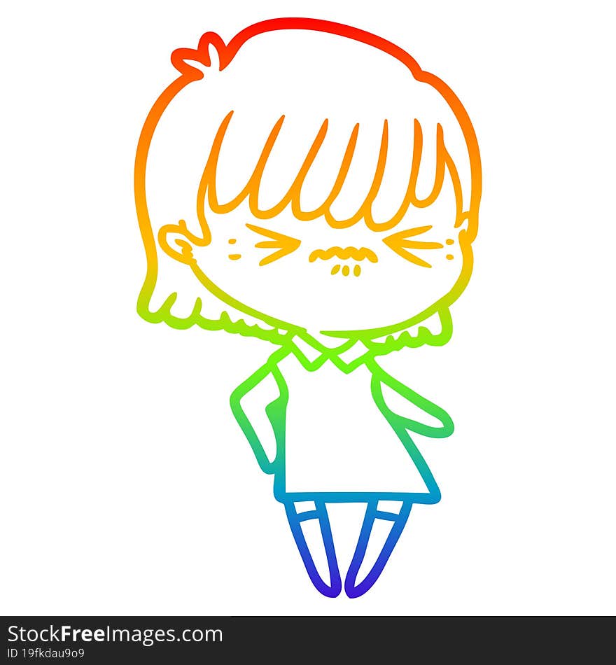 rainbow gradient line drawing annoyed cartoon girl