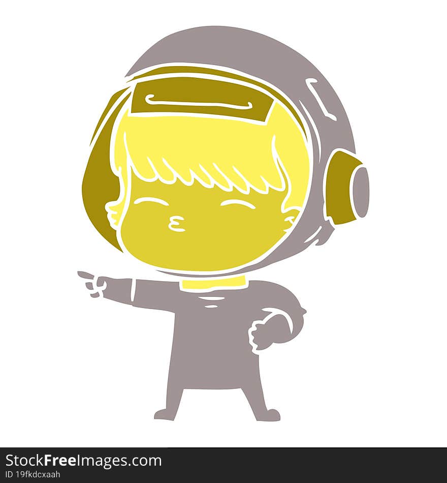 flat color style cartoon curious astronaut pointing