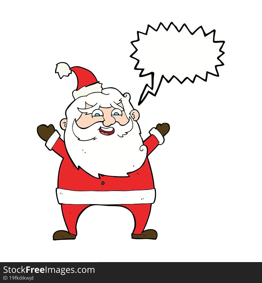 jolly santa cartoon with speech bubble