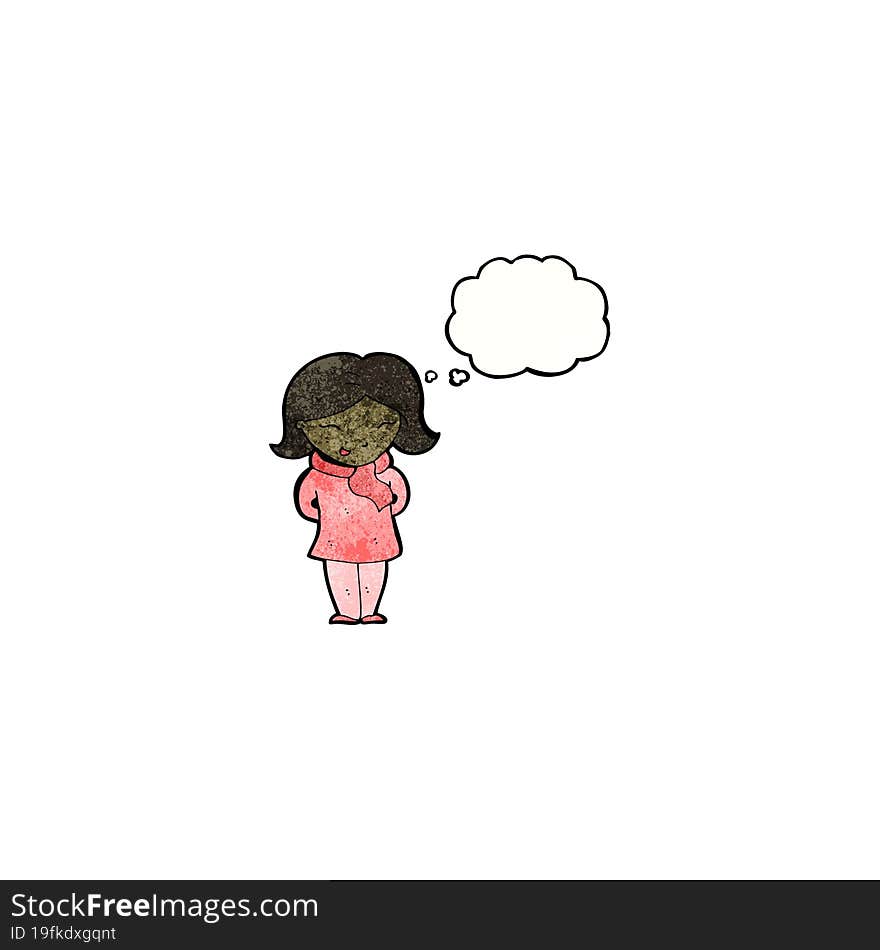 cartoon woman with thought bubble