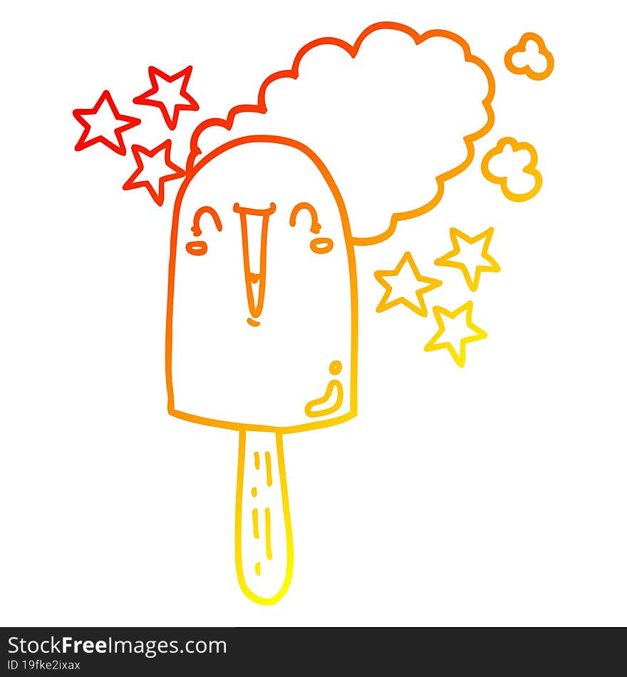 warm gradient line drawing of a cute cartoon ice lolly