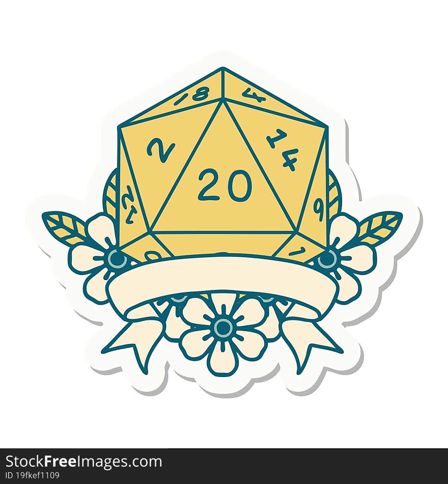 Natural 20 Critical Hit D20 Dice Roll Sticker