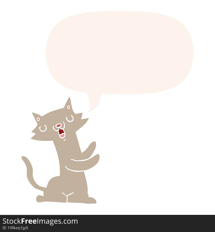 cartoon cat with speech bubble in retro style