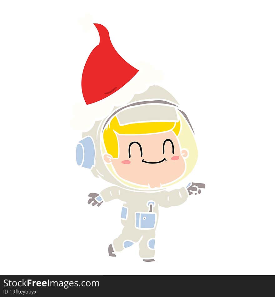 happy flat color illustration of a astronaut man wearing santa hat