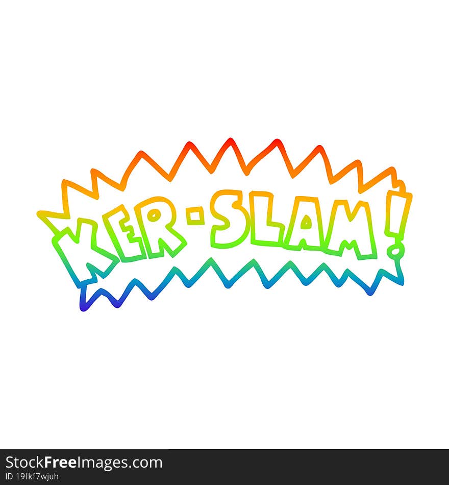 rainbow gradient line drawing of a cartoon word ker-slam